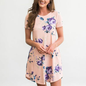 Casual Floral Short Sleeve Dress with Pockets