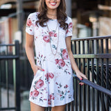 Casual Floral Short Sleeve Dress with Pockets