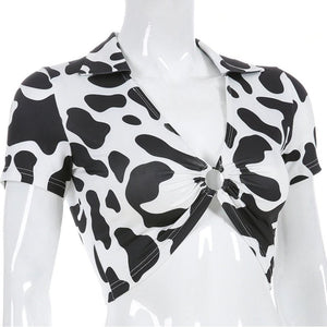 Moo I'm a Cow Print O-Ring Crop Top