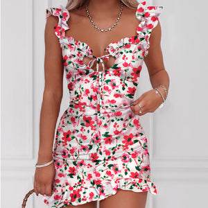 Floral Ruffle Trim Mini Dress