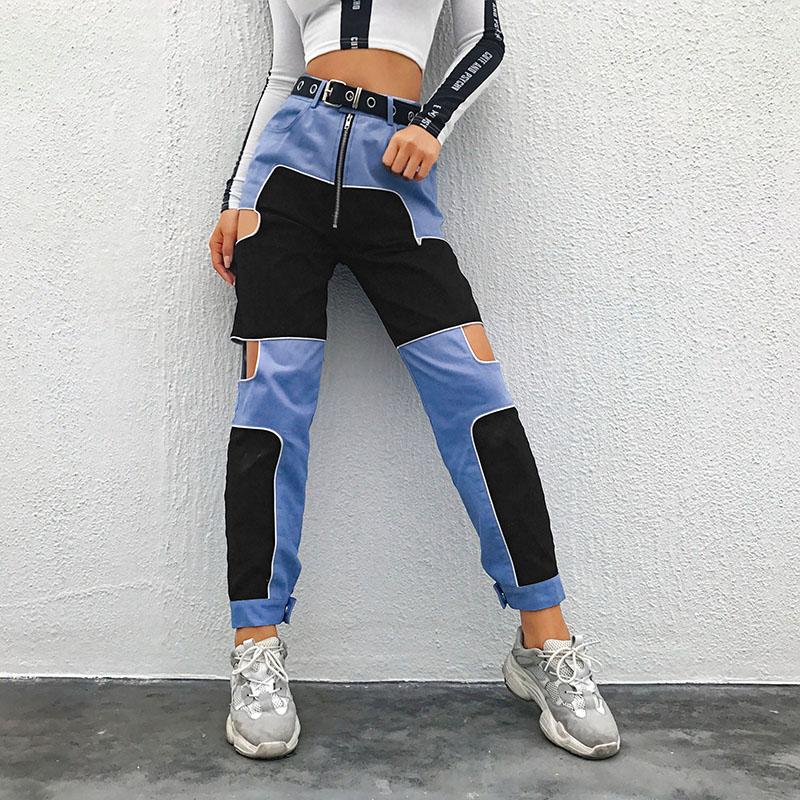 Blue & Black High Waisted Patchwork Sexy Pants