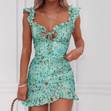 Floral Ruffle Trim Mini Dress