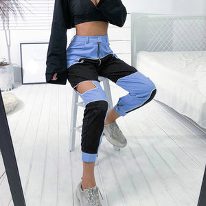 Blue & Black High Waisted Patchwork Sexy Pants