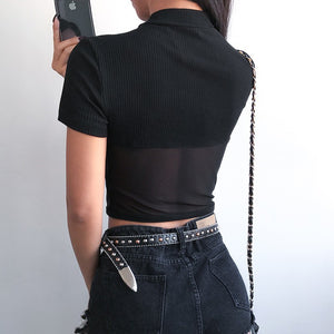 Black Mesh Short Sleeve Top