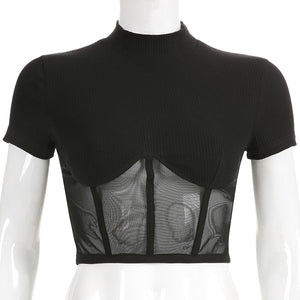 Black Mesh Short Sleeve Top