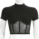 Black Mesh Short Sleeve Top