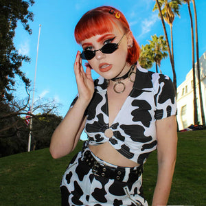 Moo I'm a Cow Print O-Ring Crop Top