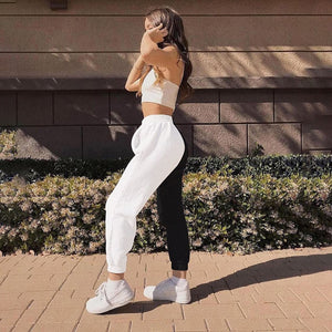 Black And White High Waist Joggers