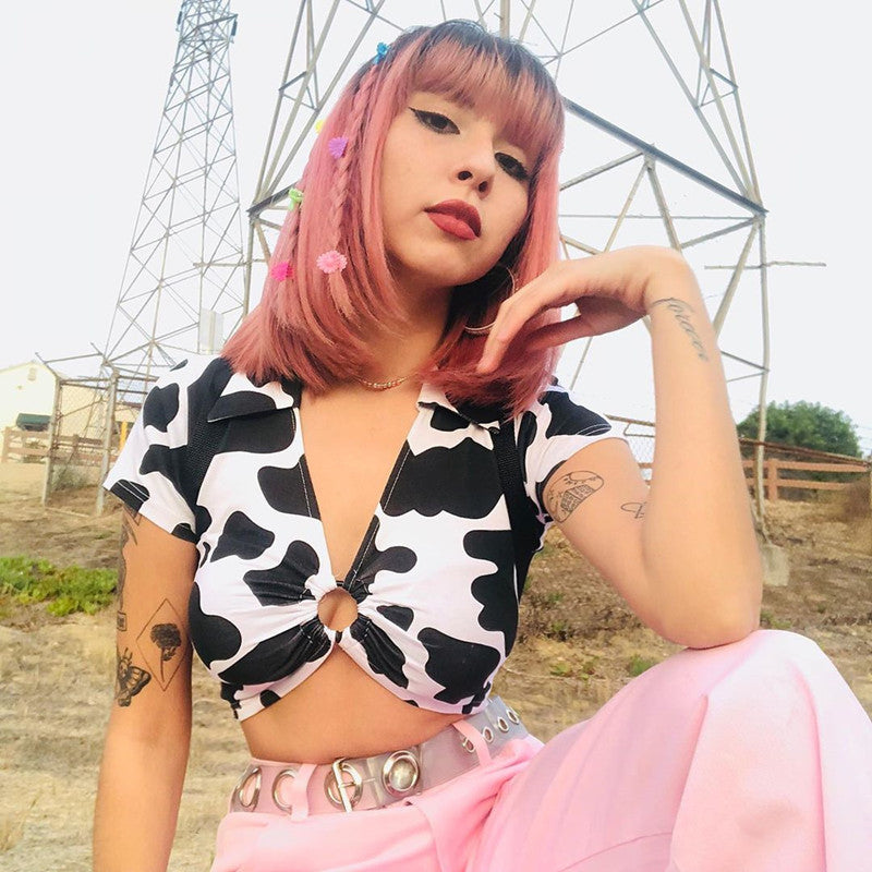 Moo I'm a Cow Print O-Ring Crop Top