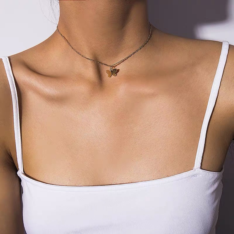 Minimalist butterfly choker - silver & gold