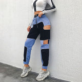 Blue & Black High Waisted Patchwork Sexy Pants