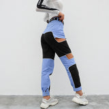 Blue & Black High Waisted Patchwork Sexy Pants