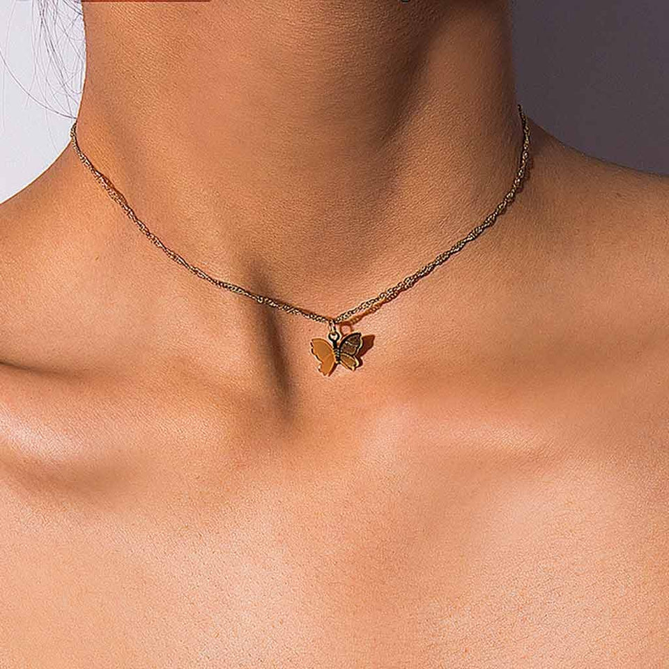 Minimalist butterfly choker - silver & gold