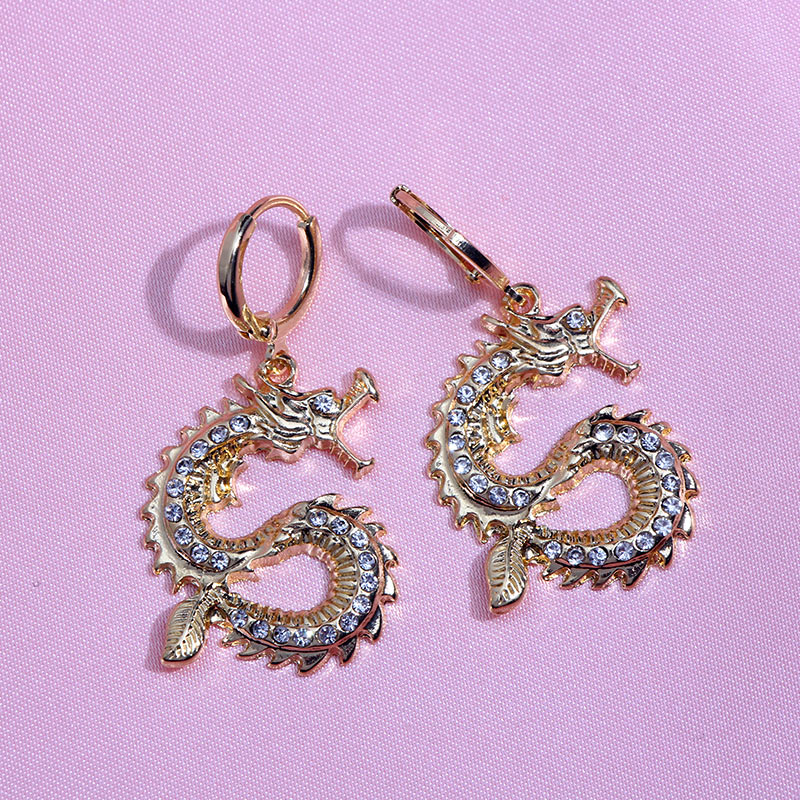 Rhinestone dragon earrings