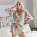 2020 Summer Tie-Dye Loose-Fit Three Quarter Casual Shirt Shorts Set