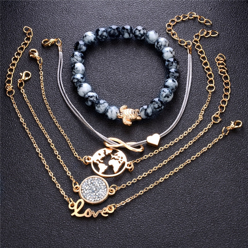 5 Pièces Gold Bar Charm Bracelets